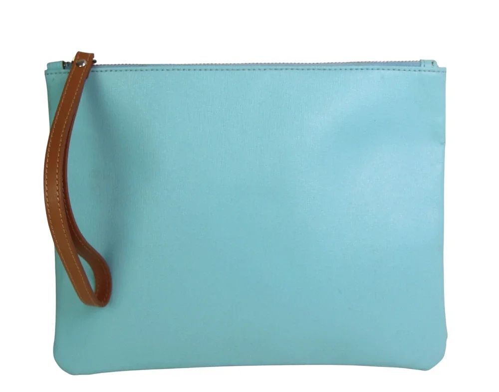 The Bag BABY BLUE GENUINE LEATHER ZIP TOP PURSE CLUTCH WALLET WRISTLET HANDBAG